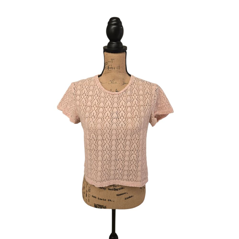 Audrey Parks pink eyelet tee, size medium